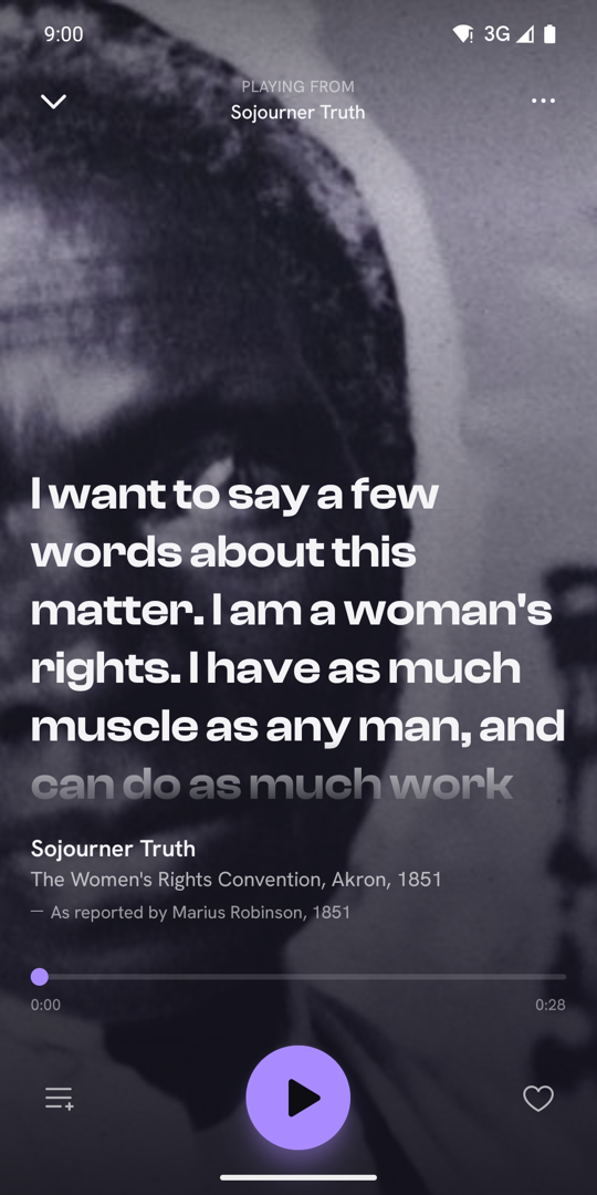 Sojourner Truth's 1851 speech playing in Manifest, the words on screen over her portrait